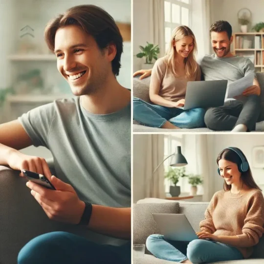 Verschiedene Menschen bei der digitalen Tarifoptimierung zu Hause
